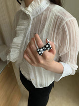 Black polka DOT bow ring
