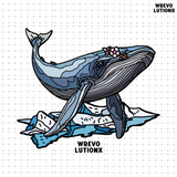 グラシアアニマルズピュアブルーデニムウォッシュドヘビーウエイトTシャツ（Blue Whale）