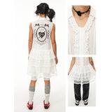 Knitted floral lace sleeveless shirt dress