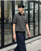 Stripe Crop Half Knit Black
