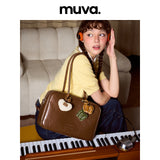 muva. Genuine‑Leather Large‑Capacity Boston & Tote Bag, Minimalist Textured Shoulder Purse for Commute, New Arrival May 1