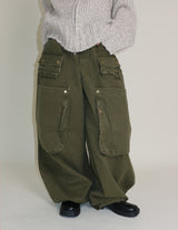 Kuro banding snap pocket wide fit washed pants