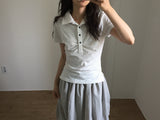 Shirring Dot Collar T-Shirt (3color)