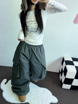 HOT HEAT 🔥 PADDING CARGO OVER UNISEX LONG PANTS🩶🖤2COLOR