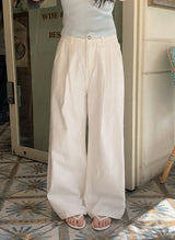 Daily Pintuck Long Wide Cotton Pants (2color)
