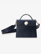 LAZEL MINI CROC shoulder leather bag / Wani Navy