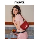 muva. Saddle Bag, Retro Red Cross‑body Genuine Leather Premium Niche‑Design Women’s Bag, New Arrival Feb 22