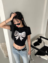 シルバーワンリボンキッチンクロップTシャツ
