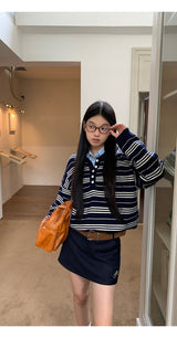 Rugby striped loose fit collar knitwear