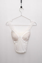 Lace-Trimmed Shirred Smocked Bra Top (White)