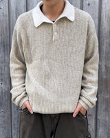 Popping collar knit (Beige)