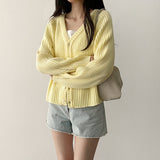 Pastel Slim Fit Ribbed V-Neck Knit Cardigan 