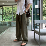 ノーメイスバックバンディングツータックリネンワイドパンツ