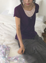 Hiwaku Flower Sleeveless Layered Shirring Short Sleeve Tee