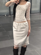 Web Flower Lace Slim Three Quarter T-shirt