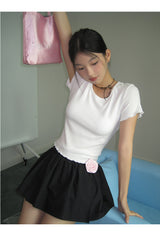 Back slit bow ribbed short sleeve tee