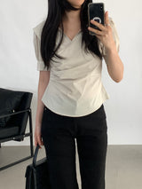 Paibee Collared Neck Shirred Blouse