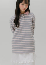 ソフトカラーストライプTシャツ (ネイビー)