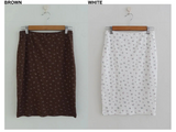 ソフト フラワー フリル トップ アンド ミディスカート セット (IVORY, BROWN 2COLORS!)