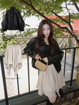 Deep cotton lace unbalanced midi skirt