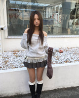Low check button skirt