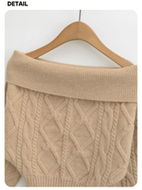 Fair Isle Off-Shoulder Twisted Knitwear
