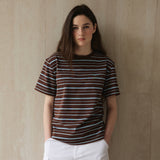 マルチストライプショートスリーブTシャツ_ブラウン