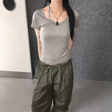 タッシュホルターノースリーブレイヤードシースルー半袖Tシャツ