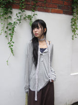 Nuaf Loose-Fit Summer Henley Neck Button Long Sleeve Tee