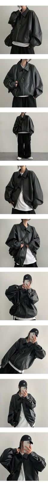 Duzo incision boxy leather collar jumper
