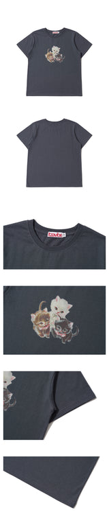 スリーベイビーキャッツスリムTシャツ - チャコール