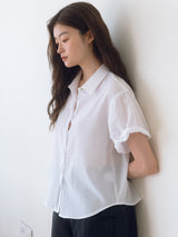 ストライプロールアップシャツ- White