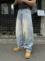 ティーンダイイングバックポケットバルーンデニムパンツ