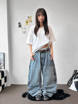 Kuchi Side Carpenter Zip Wide Balloon Pants 3color
