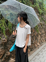 Nata Button Dot Raglan Short Sleeve Tee
