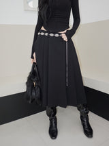Black Royal Pleats Midi Skirt