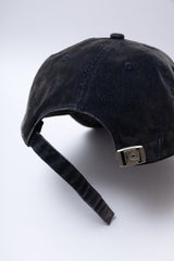SIGNATURE FLOCKED DENIM FADED RANDOM STITCH EMBROIDERY PATCH WASHED BALLCAP