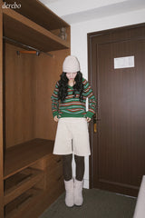 Tree Stripe V-neck Long Sleeve Knitwear