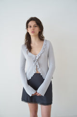 T/T Frill collar ribbed cardigan - soft blue