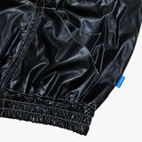 グロッシー フェイクレザー フード ジップアップ フーディー ブラック