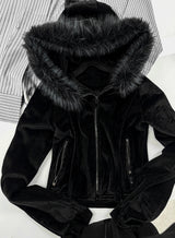 26SS★ メイドルーティンベルベットファーフードジップアップセット