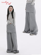 Summon Oak Glove Pocket Fake Two piece Sanitary Pants Women's Velvet Style 2024 New Straight Loose Wide Leg Casual Pants