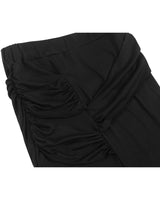 シャーリングレイヤードスリットスカート _ BLACK
