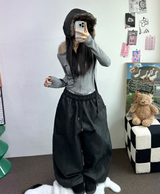 OVER BALLOON CURVE DENIM LONG PANTS 🖤💙2COLOR