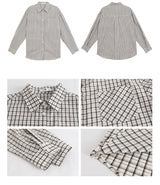 French checkered pocket loose fit long-sleeved shirt