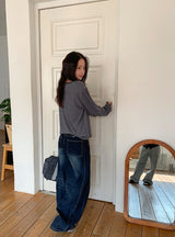 26SS★ [BAONHAUS]フェルツボーダーヘンリーネック長袖Tシャツ