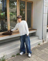 No.1832 damage slub wide denim PT