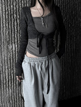 slub crop strap knit cardigan (4color)