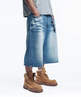 Cross Stud Denim Bermuda Pants - Light Blue