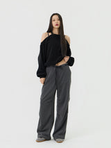 Chin Non-Obi Low-Rise Pants, Charcoal